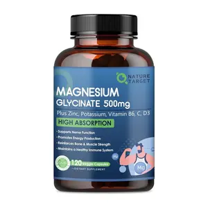 NATURE TARGET Magnesium Glycinate 500mg, Chelated Magnesium with Zinc & Vitamin D3 for Muscle, Nerve & Bone, Support Heart Health & Leg Cramp, Strength Immune System - 120 Capsules