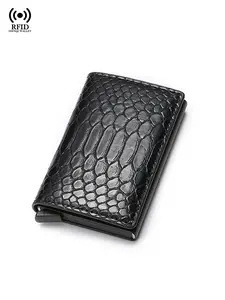 RFID Men Wallets Business Fashion Wallet Slim Thin Metal Pop Up Trifold Serpentine Wallet for Men, Credit Card Holder and Money Bags for Stylish Use