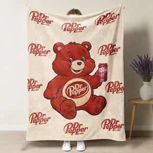 Dr Pepper Funny Bear Flannel Blanket, Soft Warm Lightweight Reversible Fleece Blanket, Decorative Giftable Bedding Throw