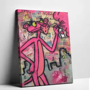 Pink Panther Poster Wall Art Canvas,Cartoon Art, Kids Room Decor, Playful Wall Decor,Waterproof Canvas Poster Print,Dopamine Decor Luxu