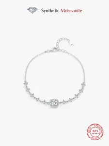 925 Sterling Silver Synthetic Moissanite Decorated Bracelet, Fashion Jewelry for Party, Daily Clothing Decor, Trendy All-match & Exquisite Jewelry for Birthday Gift