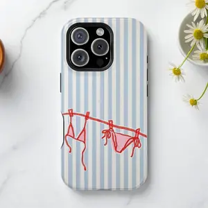 Coastal Summer Striped Tough Phone Case, Butter Yellow Gift, iPhone 17 & Samsung S25
