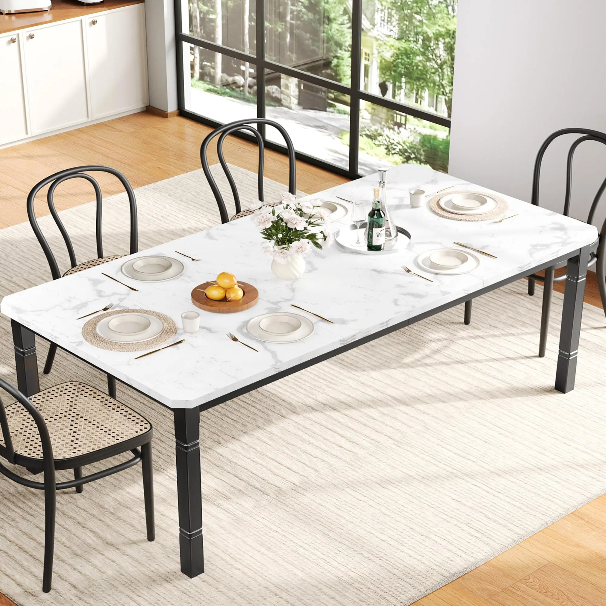 Garvee - Mesa de Comedor Industrial de 79 Pulgadas con Esquina biselada con Patas de Metal Resistentes para Comedor, Cocina, Sala de Estar, fácil Montaje