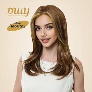 Morita -DWY Mono Lace Front Free Part Mid-Length Straight Brown with Highlights Glueless Synthetic Wig for Women 16 Inches