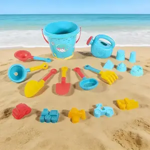 18pcs Kids Beach Toy Set for Ages 3-10, Includes Sand Bucket, Shovel, Molds, Mesh Bag, Foldable Dog Pool, Light-Up Mermaid Bath LED Water Blaster, Electric Air Pump - Outdoor Summer Pool & Water Sand Toys