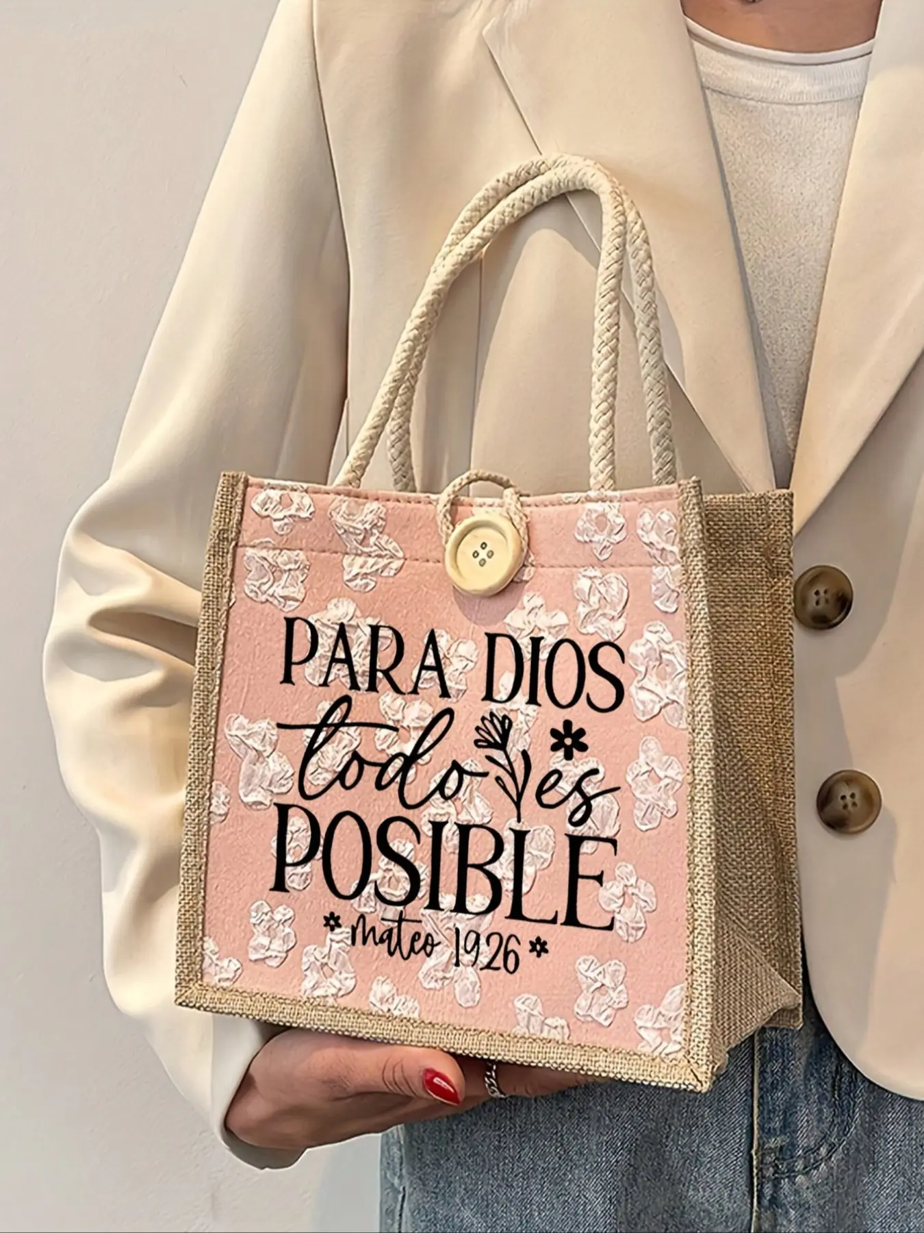 Christian Themed Tote Bag, Daily Commuter Tote, Casual Everyday Bag, PARA Letter Pattern, Reusable Printed Tote Bag, Large Capacity Shoulder Bag, Suitable For Commuting, School And Shopping, Best Gift For Relatives And Friends
