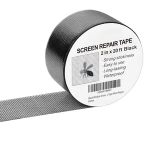 Window Screen Repair Tape 2” x 20FT Black Fiberglass Mesh Patch with Strong Adhesive, Easy Fix Screen Repair Kit for Doors, Windows, Patio & Home Screen Damage Repair