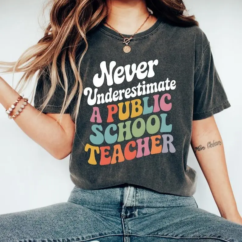Never Underestimate A Public School Teacher Kamala Harris Shirt, Harris Walz 2024 Rally Tee, Tim Walz DNC Quote Sweatshirt, Educator Gift Shirt