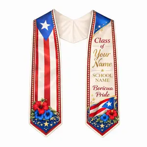 Custom Puerto Rican Graduation Stole 2026, Puerto Rican Flag Sash, Boricua Flag Grad Stole, Personalized Name School Stole, Latino Grad Gift