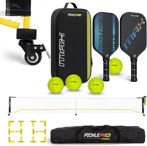 Ultimate Pickleball Set with Regulation Net System – 2 Carbon Fiber Max Thermoformed Paddles with CAS Surface, 4 Outdoor Balls, CourtMark PVC Kit & Paddle Bag – USAPA Approved, Tournament-Grade