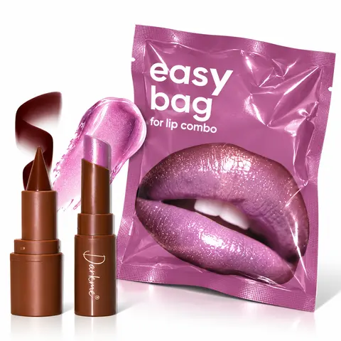 Darkme Easy Bag Nourishing Lip Gloss with Brown Lip Liner Lip Combo Sets, Solid Lip Gloss Jelly Lipstick High Shine, Nude Lip Kit with Lip Liner and Gloss for Women, Lightweight Long-Lasting Lipstick Makeup Gift