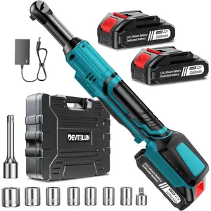 21V Ratchet Wrench Set,60FT-LBS (80N.m) Extended Ratchet Wrench with 2x 2.0Ah Battery,3/8" 400 RPM Variable Speed Ratchet Driver Set with 7,1/4, 3"Extension Bar