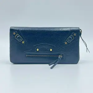 Pre-owned Balenciaga Leather Small Leather Goods City Black Zippy Long Wallet Black