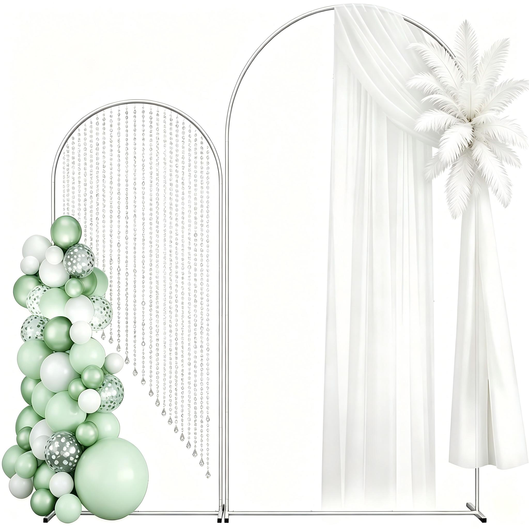 White Heavy-Duty Metal Arch Backdrop Stand Pack (Set of 2) - 7.3FT & 6FT Double Curved Frames, Stretchy Photo/Floral Kit for Wedding Ceremony, Indoor/Outdoor Party Decor