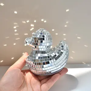 Disco Duck Shaped Glass Decoration, Reflective Mirror Surface Glass Ornament Home Decor Ornaments, Decorative Sculptures for Living Room Bedroom, Gift for Family & Friend, Sculpture Desk Decor