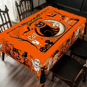 XEXSIN Halloween Decor Printed Round Tablecloth,  Halloween outdoor decor 2025, halloween outdoor decoration set 2025, Pumpkin Bat Witch Ghost Pattern Table Cover, Holiday Party Decor, Rectangular Table Cover, Holiday Household Kitchen Supplies Gift
