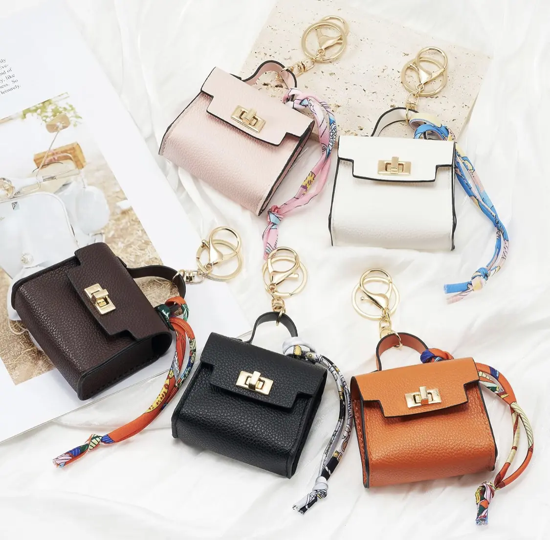 Fashion PU Leather Mini Platinum Square Keychain - Smooth, Uniform, Lightweight Phone Strap Charm with Bright Straps, Durable Compact Daily Car Key Accessory for Friends