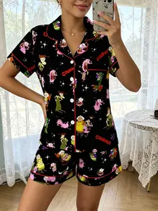 Trendy Retro Dog Pajama Set, Women's Soft Breathable Two-Piece Sleepwear, Perfect for Lazy Home Days and Friends' Sleepover Parties