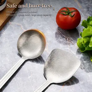 Gift for My Culinary Friend, Pure Titanium Cooking Ladle and Spatula Set, High Temperature Resistant Tools with Wooden Handle, Kitchen Cooking Accessories
