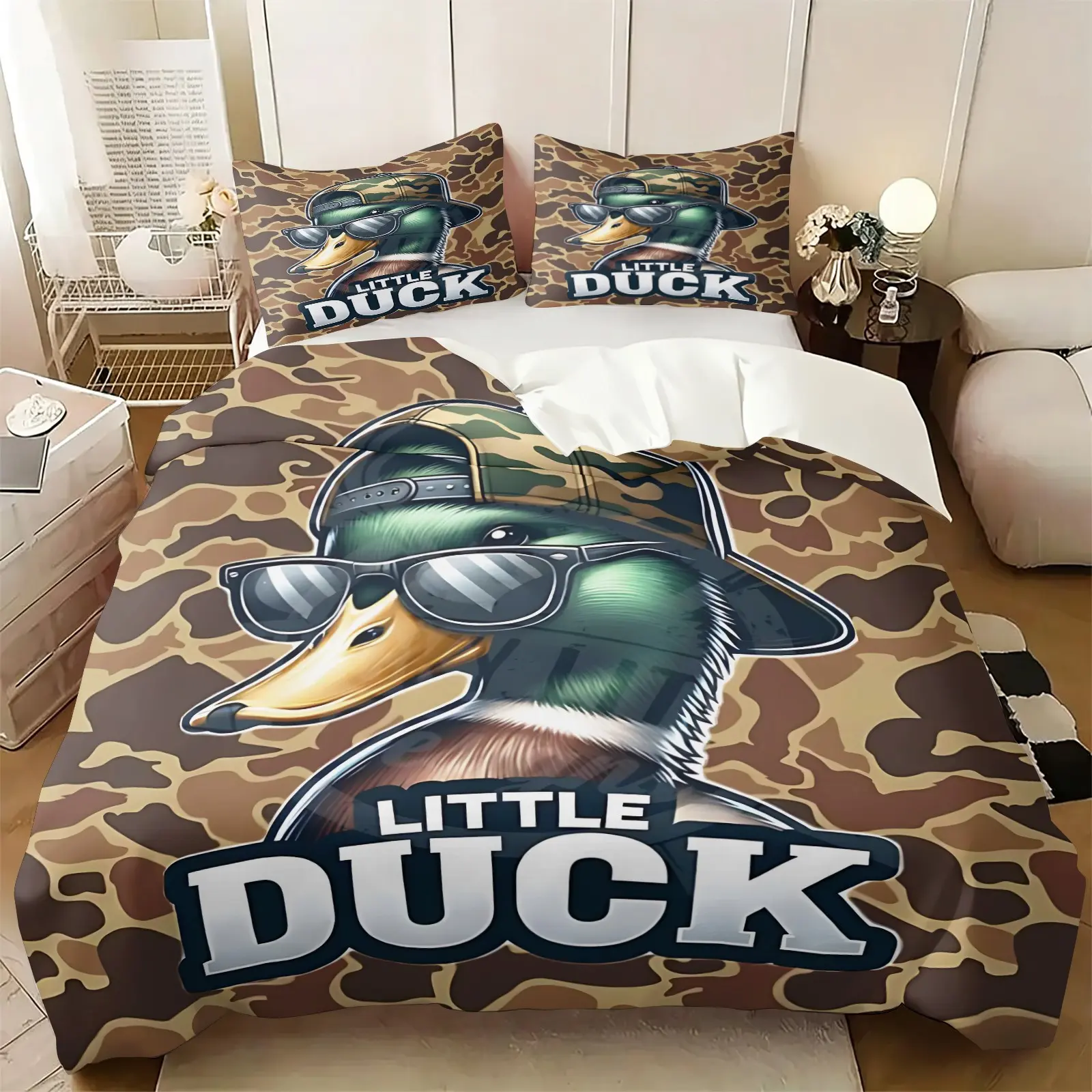 2/3 pieces Duck Hunter Green Camouflage Hunting Duvet Cover Set Kids Black Brown comfortable Soft Breathable Bedding for Boys Teens Camo Army Bedding Set Breathable Wild Room Decor include 1 Duvet Cover and 1/2 pillowcase Quilt Bedding Set