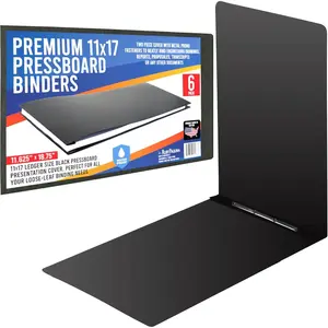 11x17 Pressboard Binder with High-Density Polyethylene, 3" Capacity, Crush Finish Exterior, Made in USA, Black, Pack of 6