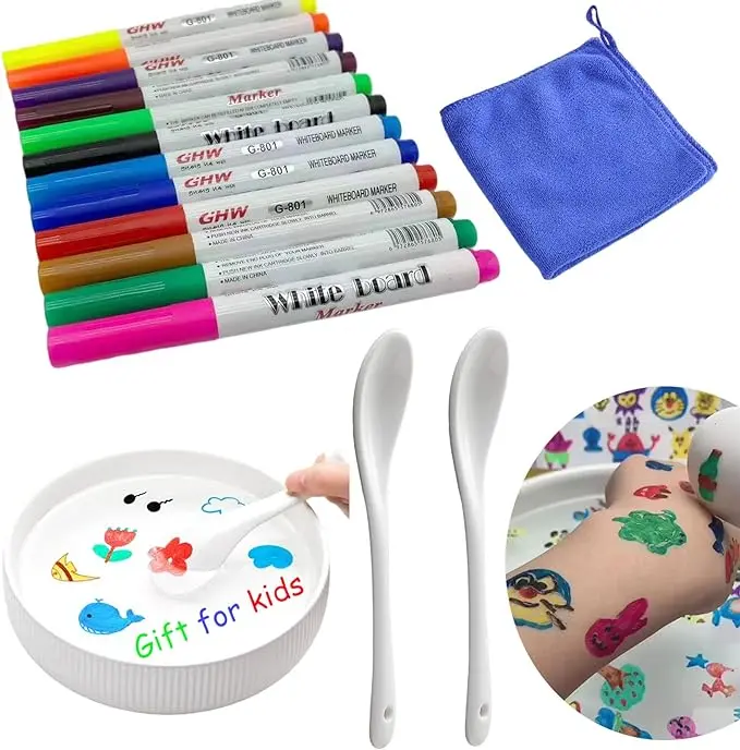 Magic Floating Water Painting Pens - 12-Color Child-Safe Arts & Crafts Kit for Kids Aged 3 and Up, Eco-Friendly Water-Based BPA-Free Food-Grade Plastic Markers, 14cm Easy Cleanup Gift
