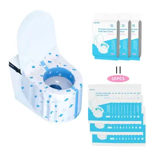 3D Toilet Seat Covers Disposable Sterilized - 360° Full Wraparound | Safe for Adults and Kids Potty Training & Effectively Blocks Germs, Waterproof & Durable & Thick, 28x18" Extra, Individually Wrapped for Travel, Public Restroom, Camping