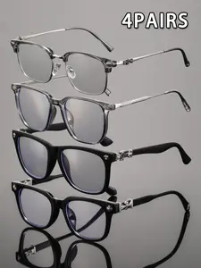 4 Pairs Men's Plastic Square Rice Pins, Elegant and Luxurious American Casual Style, Fashion Eyewear Set for Daily Use