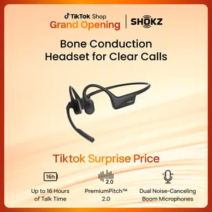 SHOKZ OpenComm2 - Open-Ear Bone Conduction Headphones, Wireless Bluetooth Computer Headsets with Noise Canceling Mic and Mute Button for Work, Call, Meeting, 16 Hours Talk Time for Mobile & PC, Black