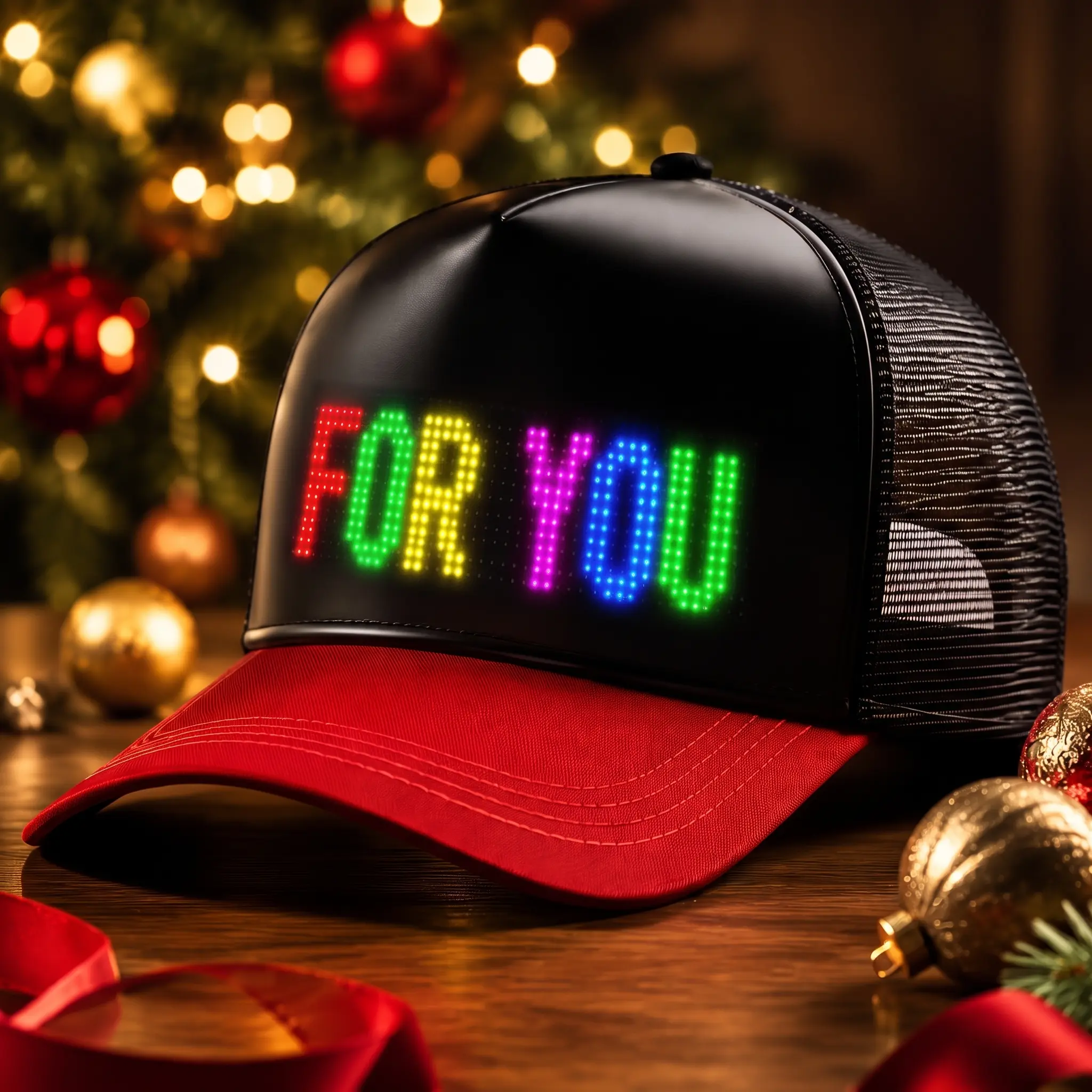 LED Light Adjustable Snapback Baseball Cap - Bluetooth-Enabled Programmable Cap with Customizable Designs, App Control, Battery-Powered, Ideal for Christmas Festival Rave Parties, DIY Gift