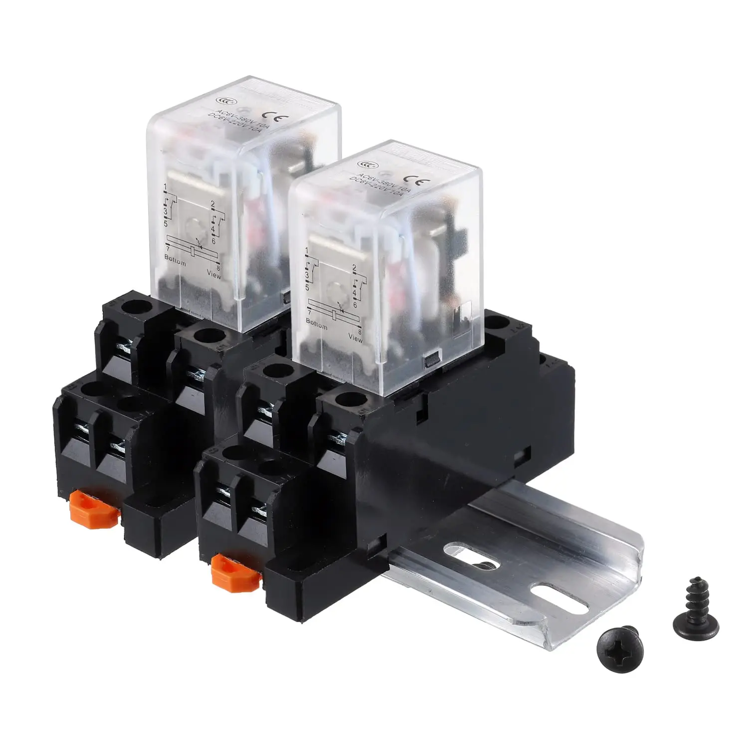 AC 110V/120V Electromagnetic Power Relay HH52P JQX-13FL 62PL Coil 8 Pin 10A DPDT LED Indicator with Plug-in Terminal Socket and DIN Slotted Aluminum Rail