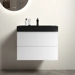 Alice 30" White Bathroom Vanity with Sink, Large Storage Wall Mounted Floating Bathroom Vanity for Modern Bathroom, One-Piece Black Sink Basin without Drain and Faucet, Pre-assembled    RR
