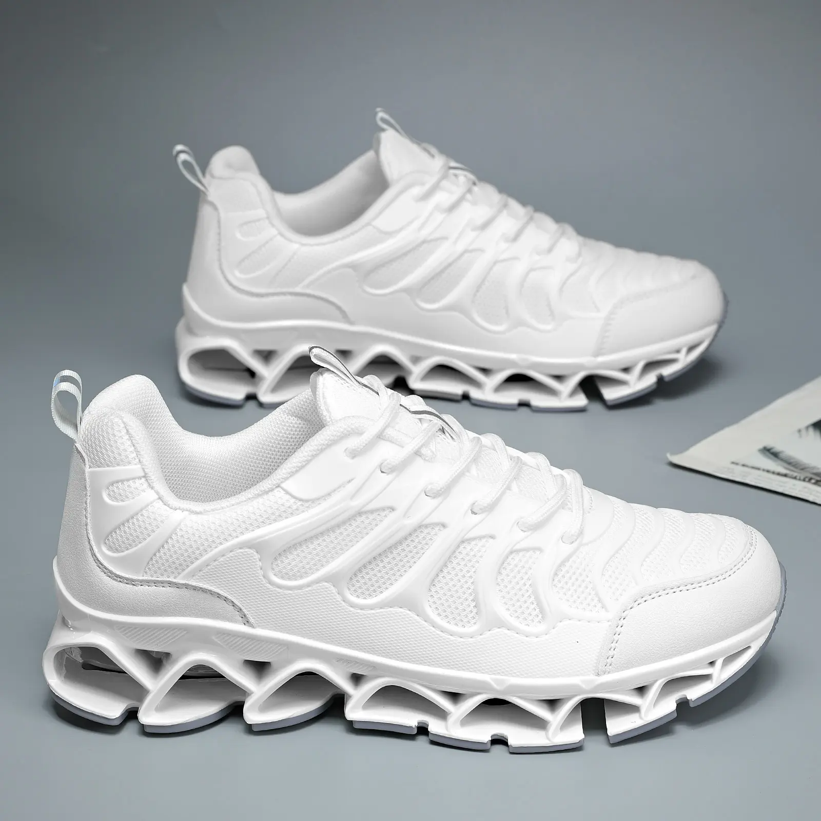 Men's Running Shoes White Breathable Mesh Athletic Sneakers Lightweight Comfortable Walking Shoes with Unique Hollow-Out Shock-Absorbing Sole for Gym Fitness Workout Trainer Runner Boy Casual