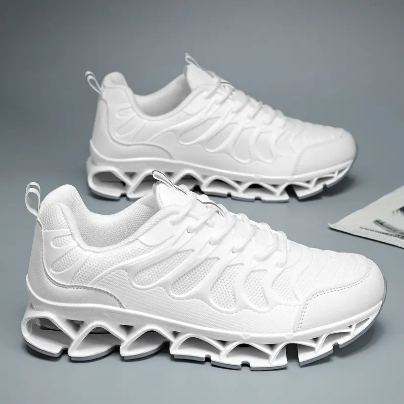 Men's Lace-Up White Breathable Mesh Casual Trainers - Lightweight, Comfortable, Hollow-Out Shock-Absorbing Sole, All-Season Footwear, Athletic Performance Fashion, EU39/US6.5, EU40/US7, for Gym Training, Running, Walking Sports Shoes