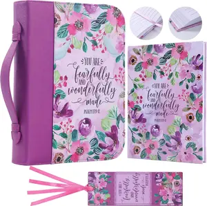 Leather Bible Case Set with Notebook and Bookmark Gift for Women - Bible Covers for Women