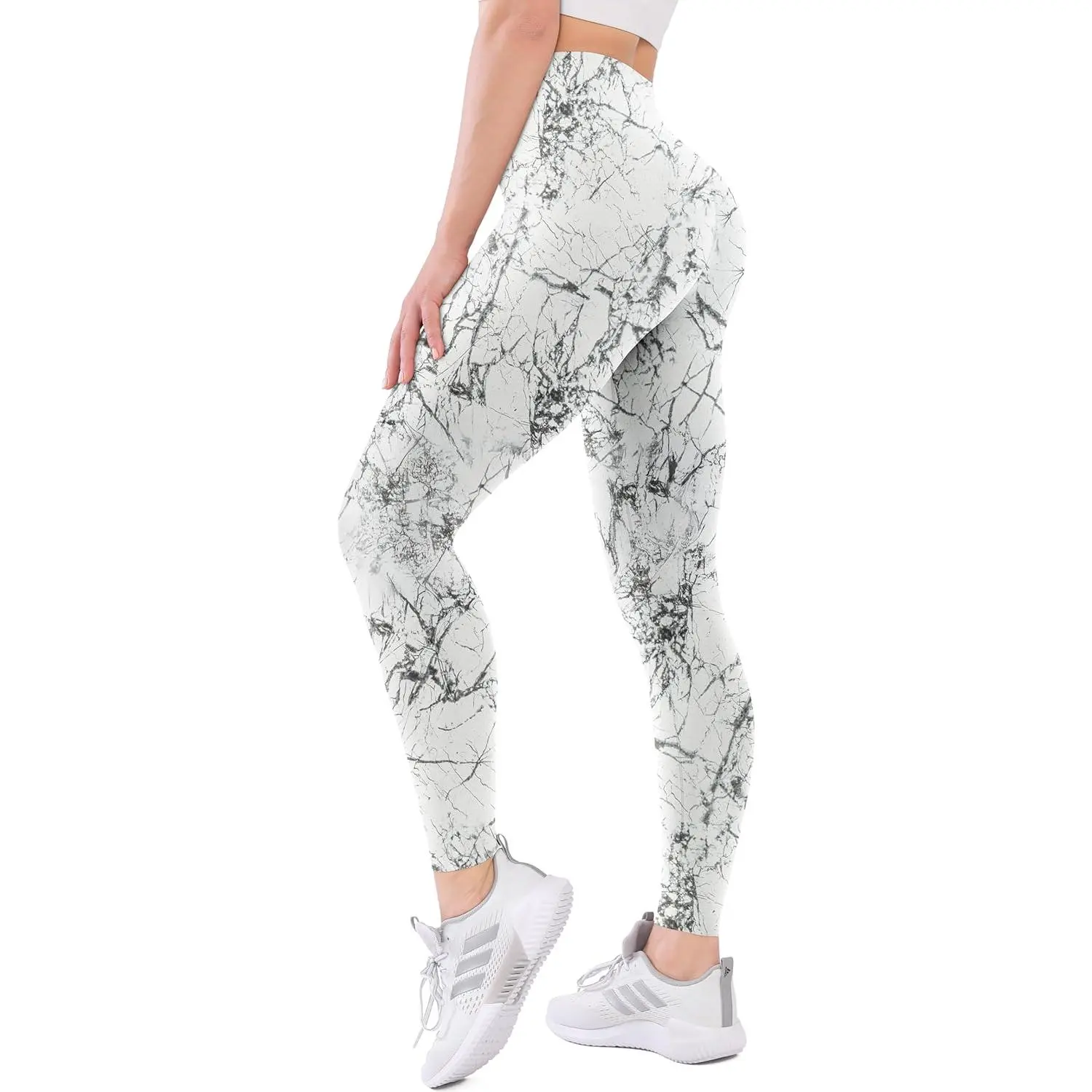 Women's Buttery Soft High-Waisted Marble Leggings with Pockets, Full-Length/Capri Sports Bottoms for Yoga, Workout (Sports & Outdoor Clothing), Everyday Active