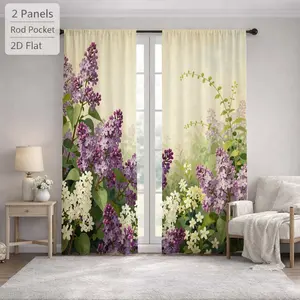2Pcs Botanical Floral Pattern Sun Blocking Curtains Digital Printed Rod Pocket, Window Treatment For Bedroom Office Kitchen Living Room Study Home Decor