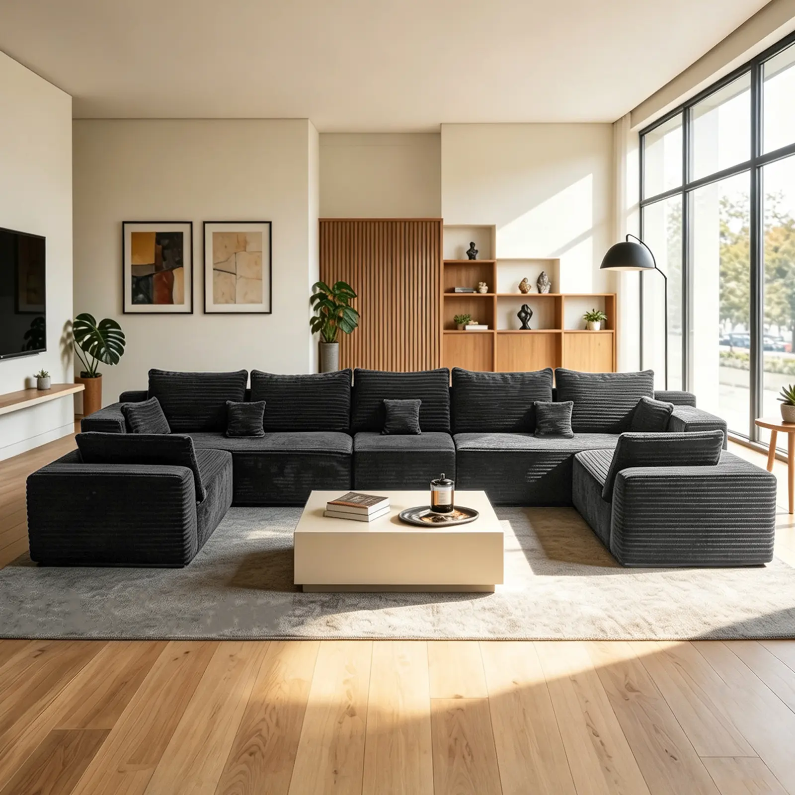 【3 Packages Shipping】Oversized 150" U Shape Cloud CouchPlusSectional Sofa with Chaise Moder Modular Sofa with 12 Soft Pillows & Lounge Chairs Boneless Upholstered Couches for Living Room Bedroom Plush Corduroy Fabric