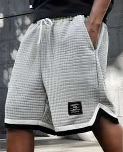 Men’s plus-size waffle knit shorts with an elastic drawstring waist; summer casual style; stretchy, breathable, soft fabric; solid gray color that’s easy to match; tropical vibe