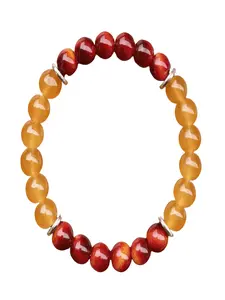 Women's Elegant Red Orange Beaded Bracelet Warm Toned Faux Crystal Lustrous Stone Inspired Oriental Mystic Theme for Gift Choice Made of Synthetic Resin