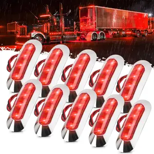 DIBMS 10PCS Red DC12V-24V 4 LED Side Marker Indicator Lights Lamp Front Rear Tail Clearance Lamp Interior Lights with Chrome Bezel Universial for Auto Car Bus Truck Lorry Trailer Boat Deck Courtesy