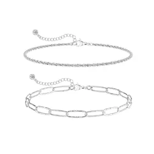 Tewiky 925 Silver-Plated Double-Layer Anklet with Starry Sky,Patterned Paperclip,  Suitable for Valentine's Day Gifts