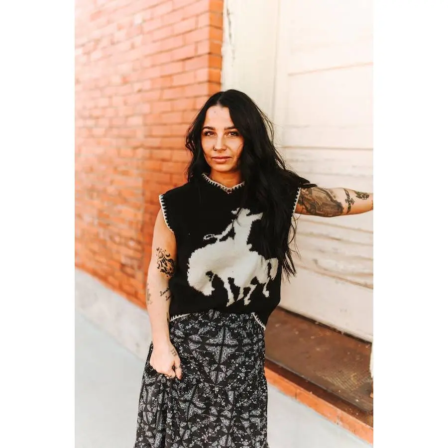 Black Ivory Buckin Horse Sleeveless Sweater