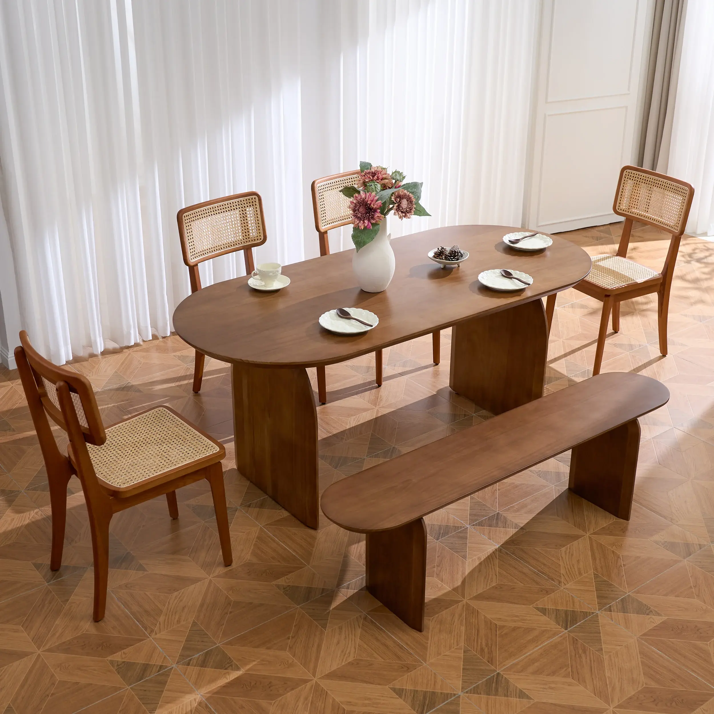 Homary Tintica Series Japandi Style Oval Walnut Wood Dining Room Table (70.9" Size), Indoor 4-6 Seat Furniture, Tables & Desks,dorm essentials,home decor