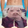 Women's Casual Graphic H-Type Woven Pork Printed Quick Dry Shorts - 100% Polyester Fabric, Mid-Rise Pocketed Drawcord Above-the-Knee Beach Bottoms with Adjustable Strap, Flattering Fit, Polyester Clothes
