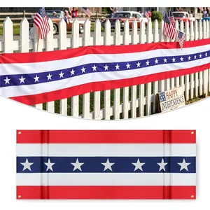 Memorial Day 4th of July Decorations: 20x2 Ft American Flag Bunting Banner for USA 250th Anniversary, Large Red White Blue Patriotic Stars Stripes Bunting Flag Porch Yard Fence Garage Decor Outdoor