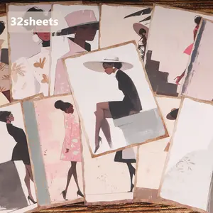 32sheets 1950s Pastel Modern Black Woman DIY Junk Journal Paper, for Sketch Mod, Ephemera, Scrapbooking Supplies, Background Pad, Journaling Supplies, Wallpaper Designs, Arts Crafts, Collage Decoration, Notebook Covers, Scrapbook Accessories