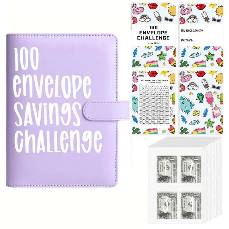2026 New Model 100 Envelopes Money Saving Challenge with Cute Stickers, A5 Money Saving Binder with Cash Envelopes, Budget Binder Savings Challenge Book for 100 Day to Save $5,050 for Budgeting Planner