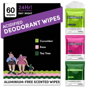 Zero Trace Travel Deodorant Wipes - 60 Count- 24 Hour Odor Control - Aluminum Free Hypoallergenic Mini Deodorant For Women and Men - Individually Wrapped Underarm & Body Wipes- Fresh Botanics Aloe Gentle