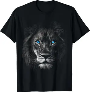 100%cotton Lion Animal Motif Blue Eyes Artwork Lion T-Shirt